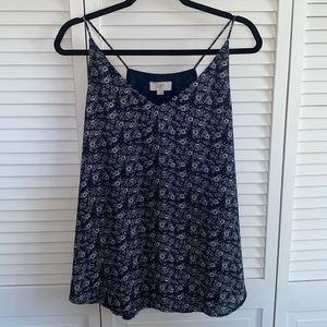 Loft v-neck cami swing top, like new, navy floral pattern, size L